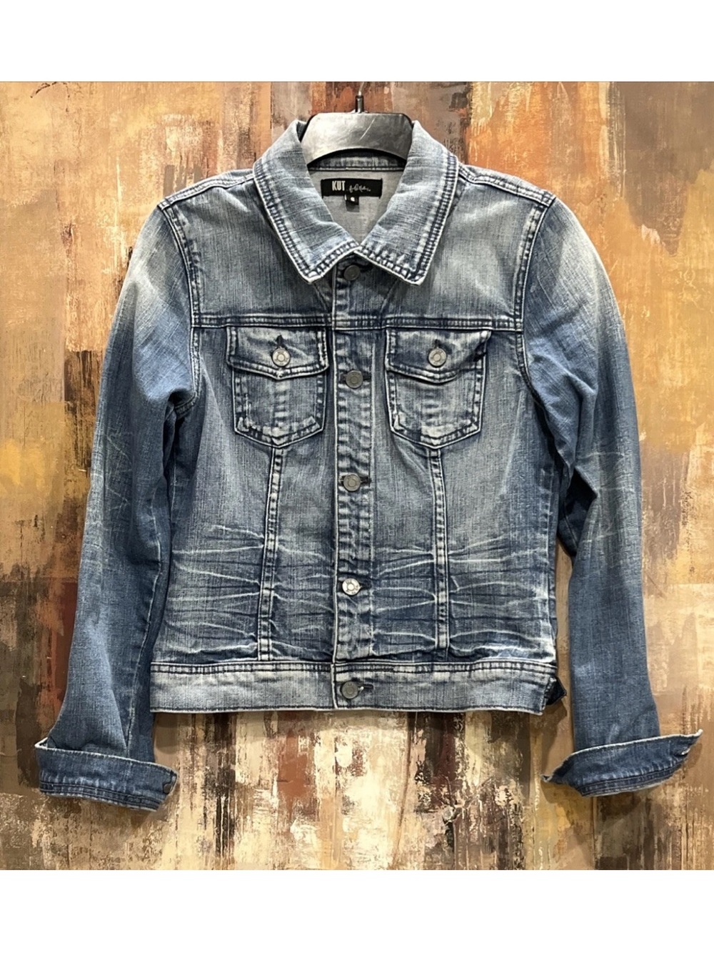 Trucker Denim Jacket Distressed Faded KUT From The Kloth Women's  Size Small